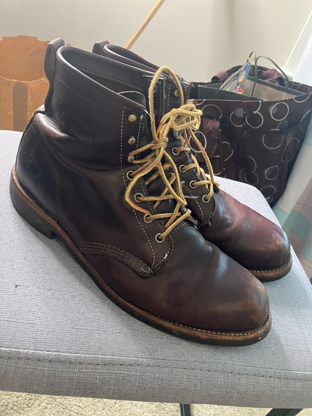 Chippewa Dark Brown Leather Lace-Up Work Boots with Tan Laces